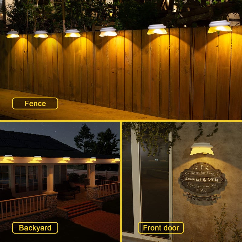 ROSHWEY Outdoor Fence Lights 6 Pack Solar Gutter Lights with 9 LED Waterproof for Wall Eaves Deck Railing Garden Landscape Yard (Warm White) - Image 2